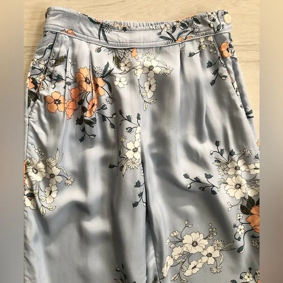 J. Crew Garden Floral Sky Blue Silky High-rise Pocket Pants - Picture 12 of 16